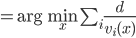= \arg\min_x \sum_i \frac{d}{v_i(x)}